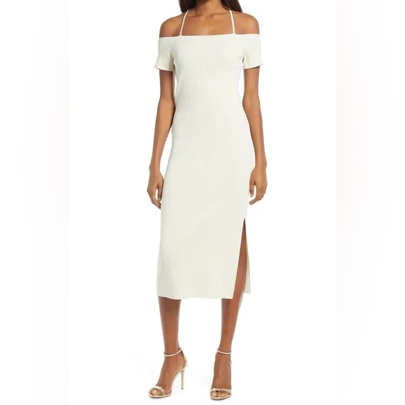 WAYF Deena Off the Shoulder Rib Knit Midi Dress, Size Small - Picture 1 of 7